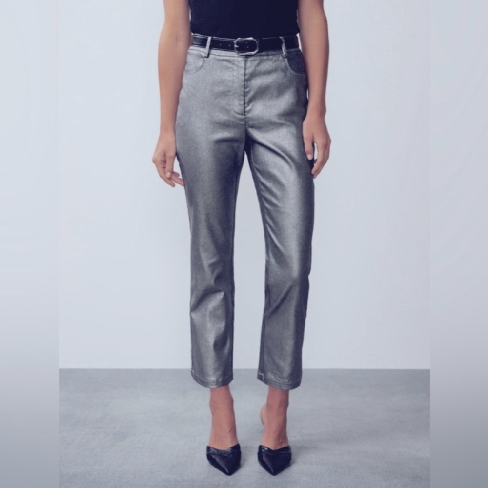 Metallic Tan Straight Leg Pant